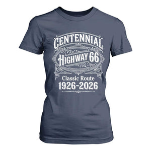 America Highway 66 Centennial 1926-2026 Classic Route T Shirt For Women Vintage The Mother Road Victorian Filigree Graphic TS02 Navy Print Your Wear