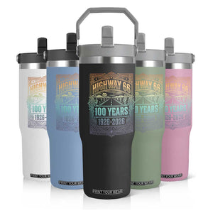 America Highway 66 100 Years Centennial 1926-2026 Flip Straw Tumbler Retro Desert Horizon The Mother Road Colorful Graphic TS02 Print Your Wear