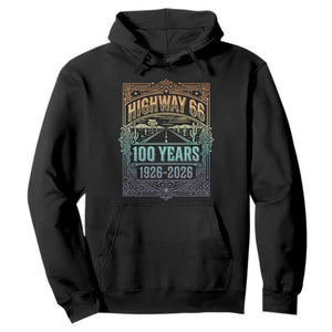 America Highway 66 100 Years Centennial 1926-2026 Hoodie Retro Desert Horizon The Mother Road Colorful Graphic TS02 Black Print Your Wear