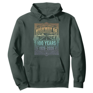 America Highway 66 100 Years Centennial 1926-2026 Hoodie Retro Desert Horizon The Mother Road Colorful Graphic TS02 Dark Forest Green Print Your Wear