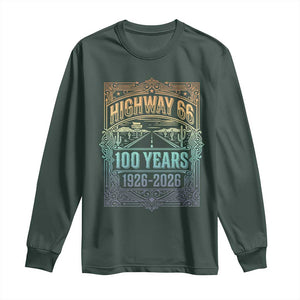 America Highway 66 100 Years Centennial 1926-2026 Long Sleeve Shirt Retro Desert Horizon The Mother Road Colorful Graphic TS02 Dark Forest Green Print Your Wear