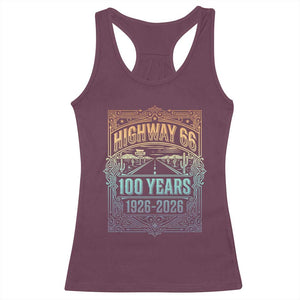 America Highway 66 100 Years Centennial 1926-2026 Racerback Tank Top Retro Desert Horizon The Mother Road Colorful Graphic TS02 Maroon Print Your Wear