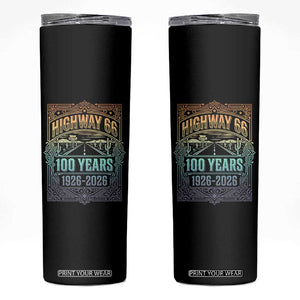 America Highway 66 100 Years Centennial 1926-2026 Skinny Tumbler Retro Desert Horizon The Mother Road Colorful Graphic TS02 Black Print Your Wear