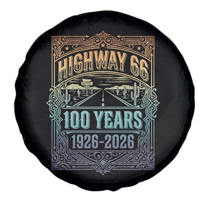 America Highway 66 100 Years Centennial 1926-2026 Spare Tire Cover Retro Desert Horizon The Mother Road Colorful Graphic TS02 Print Your Wear