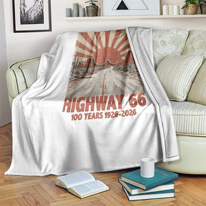 Highway 66 Main Street of America Sunset Horizon Throw Blanket Centennial 1926-2026 Retro Desert Sunburst Graphic TS02 Print Your Wear