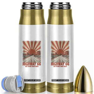 Highway 66 Main Street of America Sunset Horizon Bullet Tumbler Centennial 1926-2026 Retro Desert Sunburst Graphic TS02 White Print Your Wear