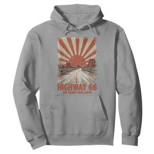 Highway 66 Main Street of America Sunset Horizon Hoodie Centennial 1926-2026 Retro Desert Sunburst Graphic TS02 Sport Gray Print Your Wear