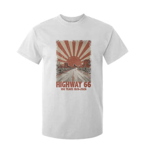 Highway 66 Main Street of America Sunset Horizon T Shirt For Kid Centennial 1926-2026 Retro Desert Sunburst Graphic TS02 White Print Your Wear