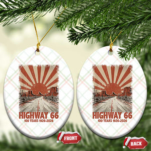 Highway 66 Main Street of America Sunset Horizon Ceramic Ornament Centennial 1926-2026 Retro Desert Sunburst Graphic TS02 Print Your Wear