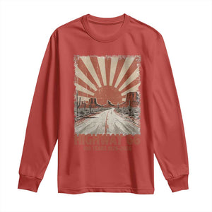 Highway 66 Main Street of America Sunset Horizon Long Sleeve Shirt Centennial 1926-2026 Retro Desert Sunburst Graphic TS02 Red Print Your Wear