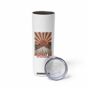 Highway 66 Main Street of America Sunset Horizon Skinny Tumbler Centennial 1926-2026 Retro Desert Sunburst Graphic TS02 Print Your Wear
