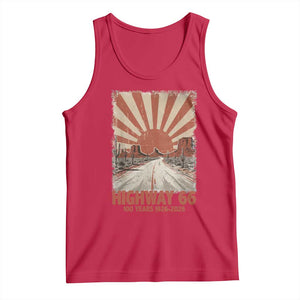 Highway 66 Main Street of America Sunset Horizon Tank Top Centennial 1926-2026 Retro Desert Sunburst Graphic TS02 Red Print Your Wear