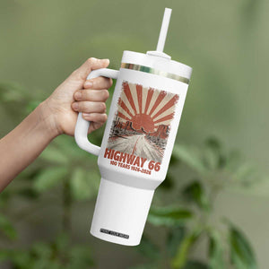 Highway 66 Main Street of America Sunset Horizon Tumbler With Handle Centennial 1926-2026 Retro Desert Sunburst Graphic TS02 Print Your Wear