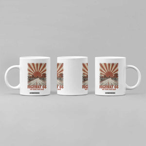 Highway 66 Main Street of America Sunset Horizon Coffee Mug Centennial 1926-2026 Retro Desert Sunburst Graphic TS02 Print Your Wear