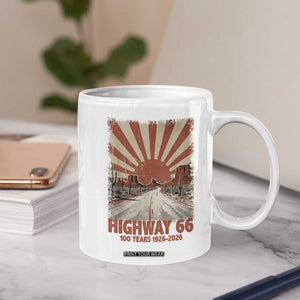 Highway 66 Main Street of America Sunset Horizon Coffee Mug Centennial 1926-2026 Retro Desert Sunburst Graphic TS02 Print Your Wear