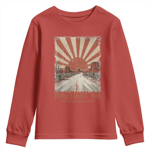 Highway 66 Main Street of America Sunset Horizon Youth Sweatshirt Centennial 1926-2026 Retro Desert Sunburst Graphic TS02 Red Print Your Wear