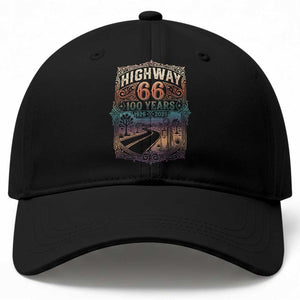 Highway 66 100 Years of the Mother Road Baseball Cap Centennial 1926-2026 Desert Oasis Retro Rainbow Graphic TS02 Print Your Wear