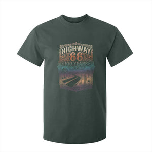 Highway 66 100 Years of the Mother Road T Shirt For Kid Centennial 1926-2026 Desert Oasis Retro Rainbow Graphic TS02 Dark Forest Green Print Your Wear