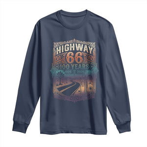 Highway 66 100 Years of the Mother Road Long Sleeve Shirt Centennial 1926-2026 Desert Oasis Retro Rainbow Graphic TS02 Navy Print Your Wear
