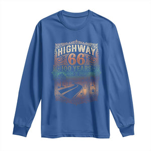 Highway 66 100 Years of the Mother Road Long Sleeve Shirt Centennial 1926-2026 Desert Oasis Retro Rainbow Graphic TS02 Royal Blue Print Your Wear