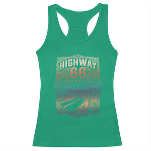 Highway 66 100 Years of the Mother Road Racerback Tank Top Centennial 1926-2026 Desert Oasis Retro Rainbow Graphic TS02 Irish Green Print Your Wear