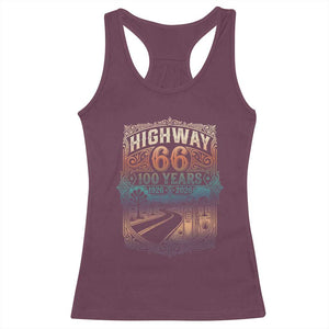 Highway 66 100 Years of the Mother Road Racerback Tank Top Centennial 1926-2026 Desert Oasis Retro Rainbow Graphic TS02 Maroon Print Your Wear