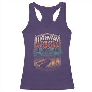 Highway 66 100 Years of the Mother Road Racerback Tank Top Centennial 1926-2026 Desert Oasis Retro Rainbow Graphic TS02 Purple Print Your Wear