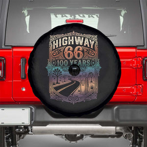Highway 66 100 Years of the Mother Road Spare Tire Cover Centennial 1926-2026 Desert Oasis Retro Rainbow Graphic TS02 Black Print Your Wear