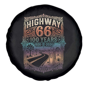 Highway 66 100 Years of the Mother Road Spare Tire Cover Centennial 1926-2026 Desert Oasis Retro Rainbow Graphic TS02 Print Your Wear