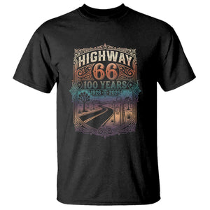 Highway 66 100 Years of the Mother Road T Shirt Centennial 1926-2026 Desert Oasis Retro Rainbow Graphic TS02 Black Print Your Wear