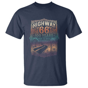 Highway 66 100 Years of the Mother Road T Shirt Centennial 1926-2026 Desert Oasis Retro Rainbow Graphic TS02 Navy Print Your Wear