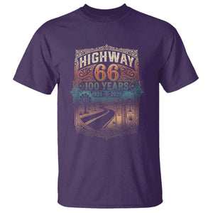 Highway 66 100 Years of the Mother Road T Shirt Centennial 1926-2026 Desert Oasis Retro Rainbow Graphic TS02 Purple Print Your Wear
