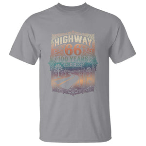 Highway 66 100 Years of the Mother Road T Shirt Centennial 1926-2026 Desert Oasis Retro Rainbow Graphic TS02 Sport Gray Print Your Wear