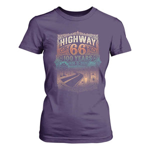 Highway 66 100 Years of the Mother Road T Shirt For Women Centennial 1926-2026 Desert Oasis Retro Rainbow Graphic TS02 Purple Print Your Wear