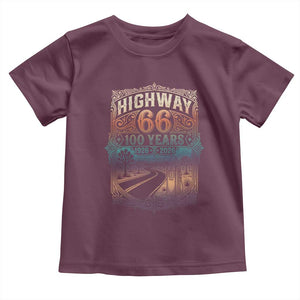 Highway 66 100 Years of the Mother Road Toddler T Shirt Centennial 1926-2026 Desert Oasis Retro Rainbow Graphic TS02 Maroon Print Your Wear
