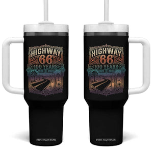 Highway 66 100 Years of the Mother Road Tumbler With Handle Centennial 1926-2026 Desert Oasis Retro Rainbow Graphic TS02 One Size: 40 oz Black Print Your Wear