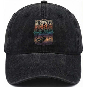 Highway 66 100 Years of the Mother Road Washed Cotton Baseball Cap Centennial 1926-2026 Desert Oasis Retro Rainbow Graphic TS02 Print Your Wear