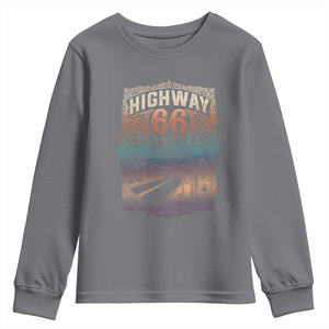 Highway 66 100 Years of the Mother Road Youth Sweatshirt Centennial 1926-2026 Desert Oasis Retro Rainbow Graphic TS02 Charcoal Print Your Wear