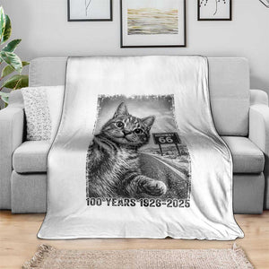Funny Road Trip Cat Selfie with Highway 66 Throw Blanket Centennial 1926-2026 Historic Highway Humor TS02 Print Your Wear