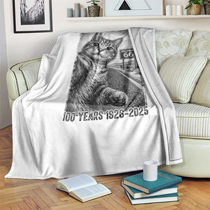 Funny Road Trip Cat Selfie with Highway 66 Throw Blanket Centennial 1926-2026 Historic Highway Humor TS02 Print Your Wear