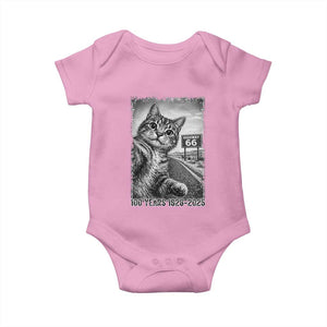 Funny Road Trip Cat Selfie with Highway 66 Baby Onesie Centennial 1926-2026 Historic Highway Humor TS02 Light Pink Print Your Wear