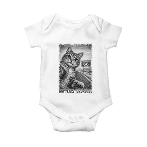Funny Road Trip Cat Selfie with Highway 66 Baby Onesie Centennial 1926-2026 Historic Highway Humor TS02 White Print Your Wear