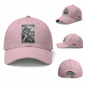 Funny Road Trip Cat Selfie with Highway 66 Baseball Cap Centennial 1926-2026 Historic Highway Humor TS02 Baseball Cap Universal Fit Light Pink Print Your Wear