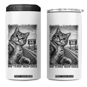 Funny Road Trip Cat Selfie with Highway 66 4 in 1 Can Cooler Tumbler Centennial 1926-2026 Historic Highway Humor TS02 One Size: 16 oz White Print Your Wear