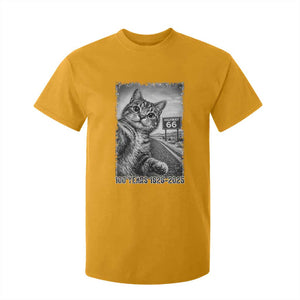Funny Road Trip Cat Selfie with Highway 66 T Shirt For Kid Centennial 1926-2026 Historic Highway Humor TS02 Gold Print Your Wear