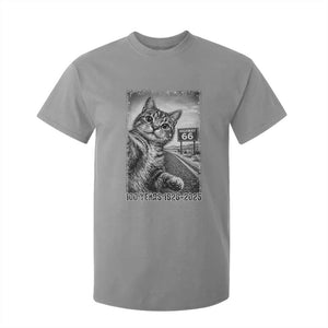 Funny Road Trip Cat Selfie with Highway 66 T Shirt For Kid Centennial 1926-2026 Historic Highway Humor TS02 Sport Gray Print Your Wear