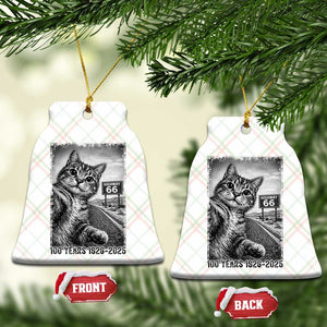 Funny Road Trip Cat Selfie with Highway 66 Ceramic Ornament Centennial 1926-2026 Historic Highway Humor TS02 Print Your Wear