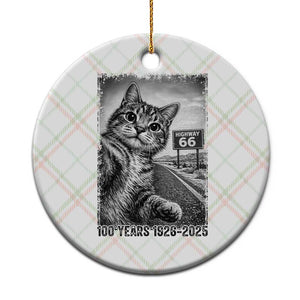 Funny Road Trip Cat Selfie with Highway 66 Ceramic Ornament Centennial 1926-2026 Historic Highway Humor TS02 1pc Christmas Plaid Print Your Wear