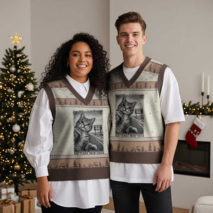 Funny Road Trip Cat Selfie with Highway 66 V-Neck Knit Sweater Vest Centennial 1926-2026 Historic Highway Humor TS02 Mocha Mousse Print Your Wear