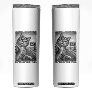 Funny Road Trip Cat Selfie with Highway 66 Skinny Tumbler Centennial 1926-2026 Historic Highway Humor TS02 White Print Your Wear